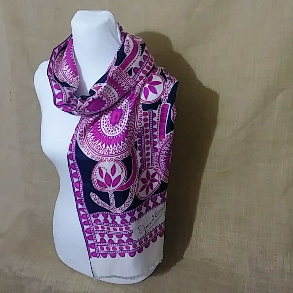 Tribal Vintage Magenta Scarf Jacques Esterel SILK
